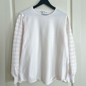 Chico’s Cream Sweater with Pointelle Sleeves Size 3 Chicos, XL